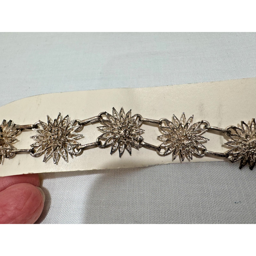 Vtg Sterling Silver Filigree Lotus Flower Water Lily Blossom 7.75” CHAIN 3D